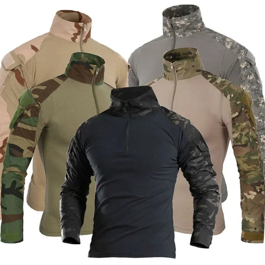 Camisas resistentes ao desgaste do combate, Camo Cargo Sport Tops, Airsoft Paintball T-shirts táticos, caminhadas, pesca, escalada, roupas de caça